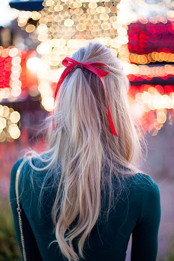 Red ribbon christmas hairstyle