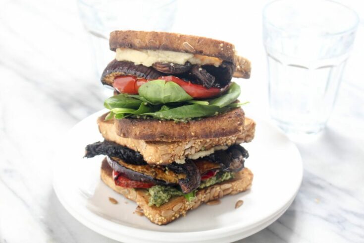 Roasted vegetable sandwich with pesto
