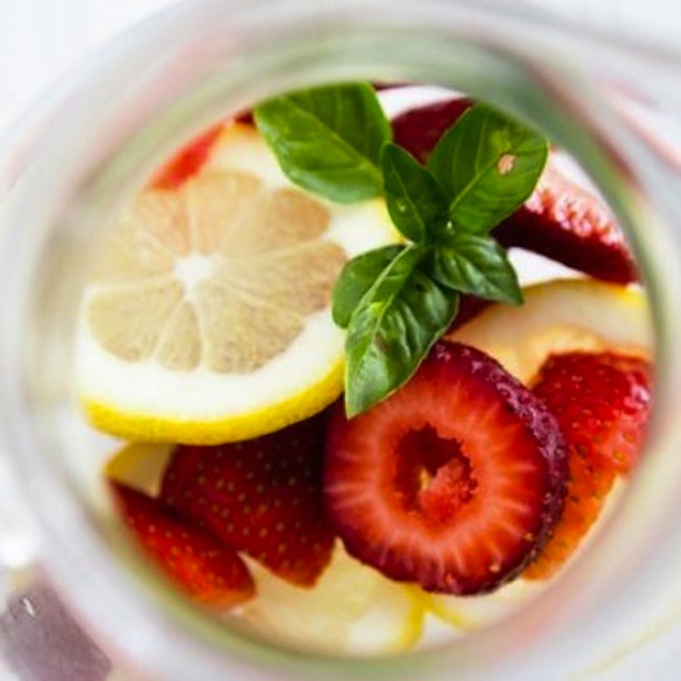 Strawberry, lemon, and basil water