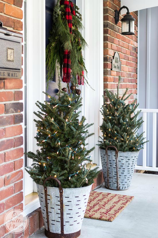Olive Buckets - Front Porch Christmas Tree