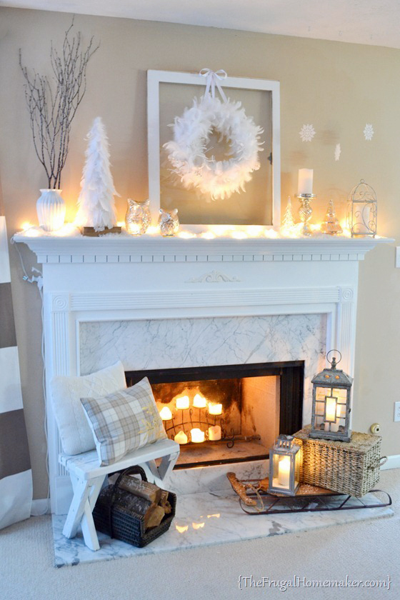 Cozy owl and candle mantel