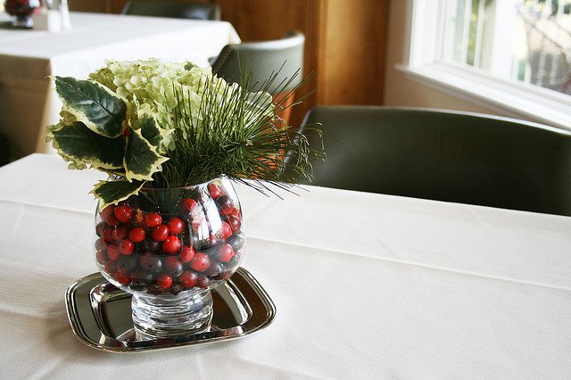 Cranberries & Greens Christmas Table Centerpiece