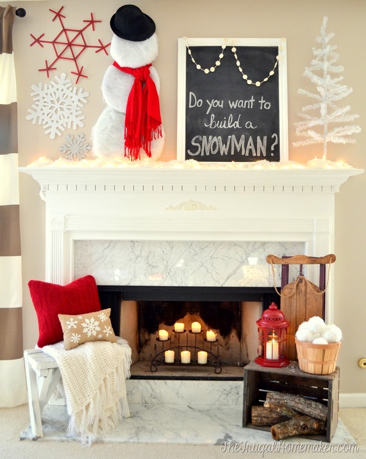 Christmas Fireplace Decor - Snowman on the Mantel