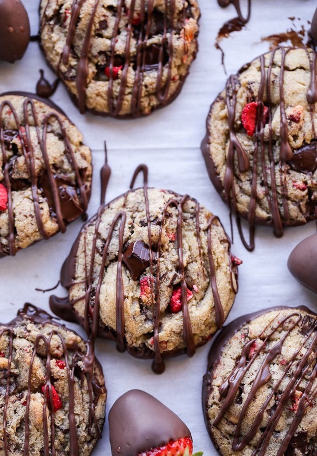 Valentine's Day Chocolate Covered Strawberry Chocolate Chip Cookies