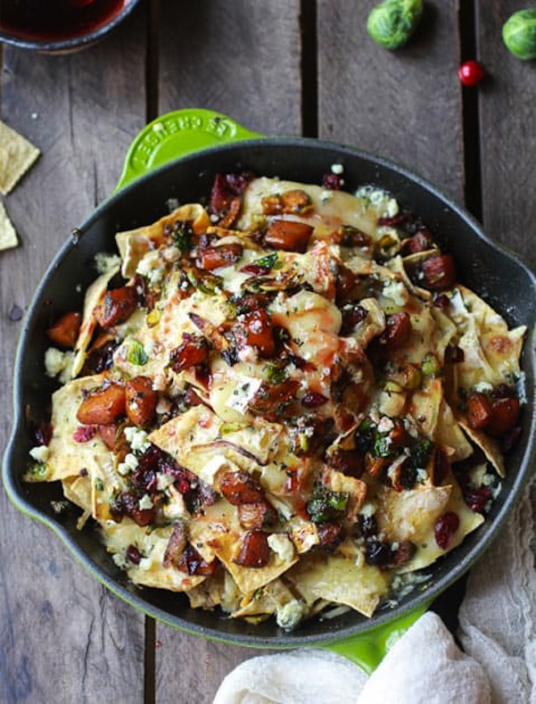 Cranberry, butternut squash, and brussel sprouts brie skillet