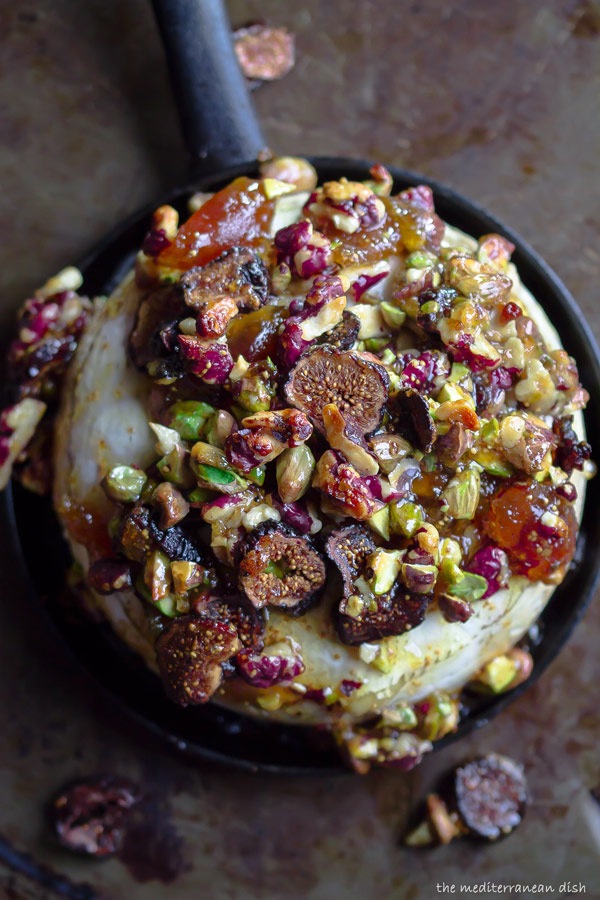 French baked brie with figs, walnuts, and pistachios