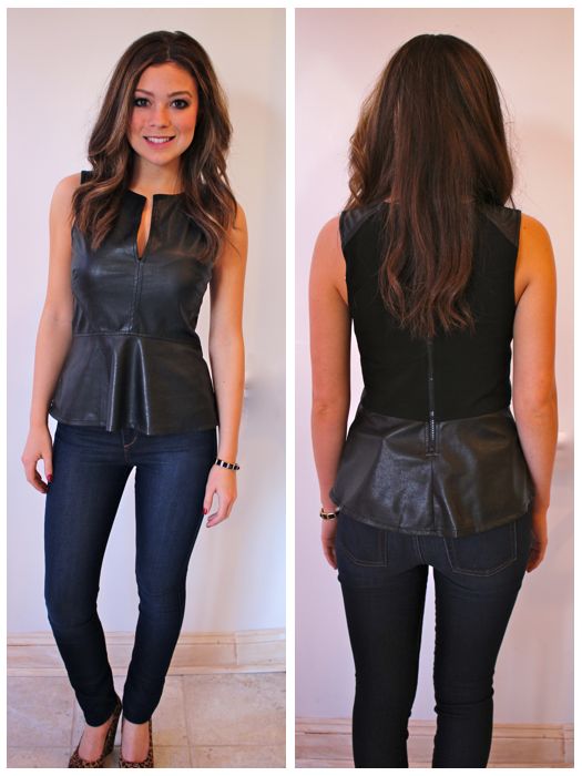 Leather peplum top and jeans concert outfit