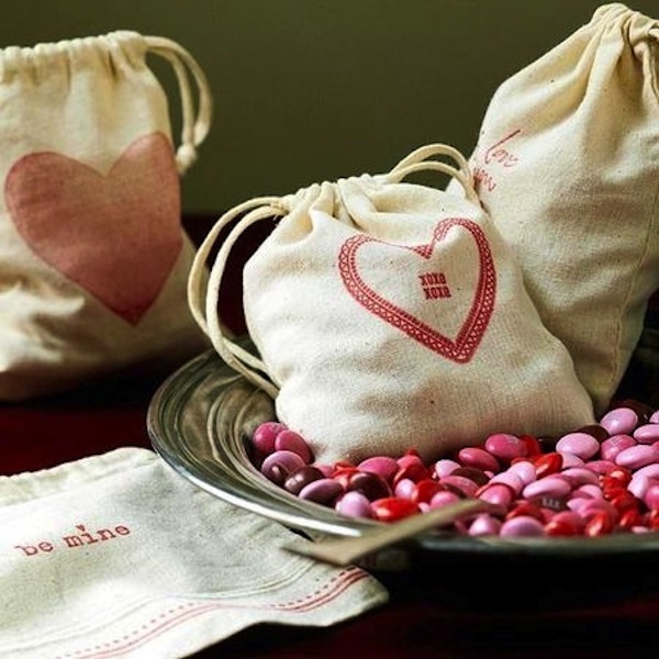 Stamped Muslin Candy Bags - Valentine's Day Gifts for Coworkers