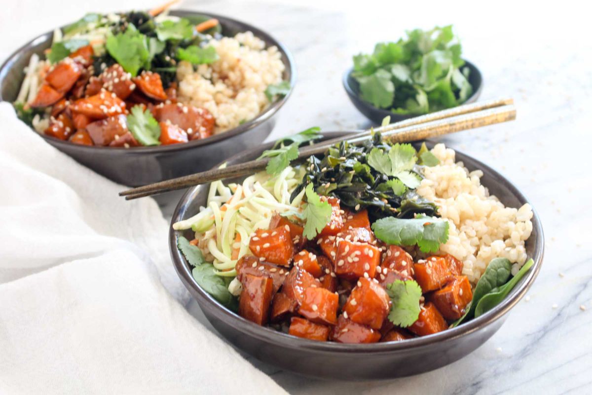 Teriyaki sweet potato rice bowls recipe