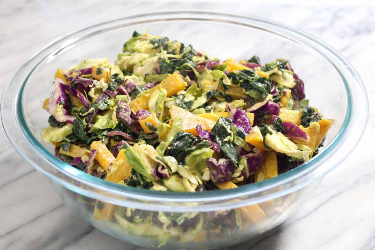 Winter kale salad add dressing