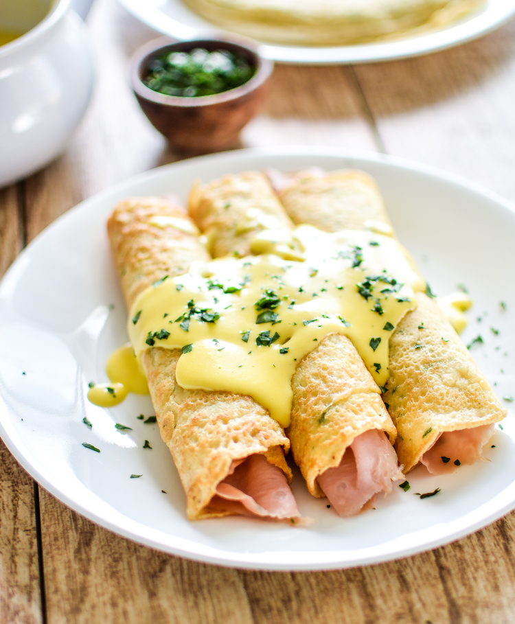 Herb crepes with hollandaise