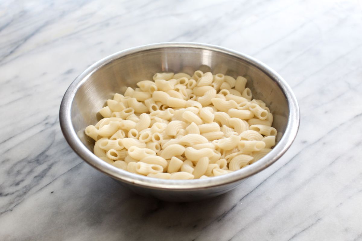 Dairy free mac and cheese drain pasta