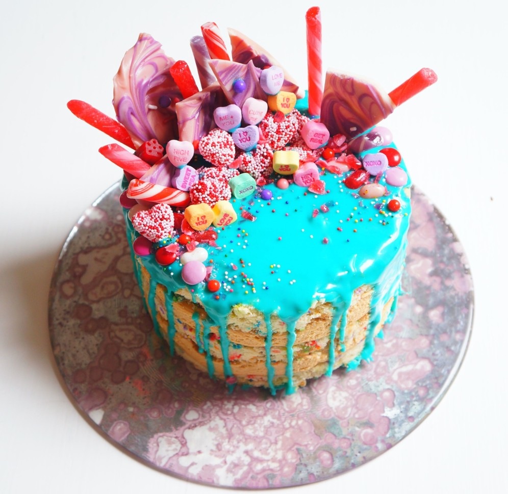 Valentine's Day Dessert Idea - Cake with Valentine's Day Candy Hearts