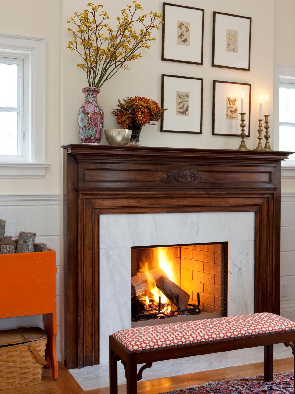Frames above the mantle fireplace makeover