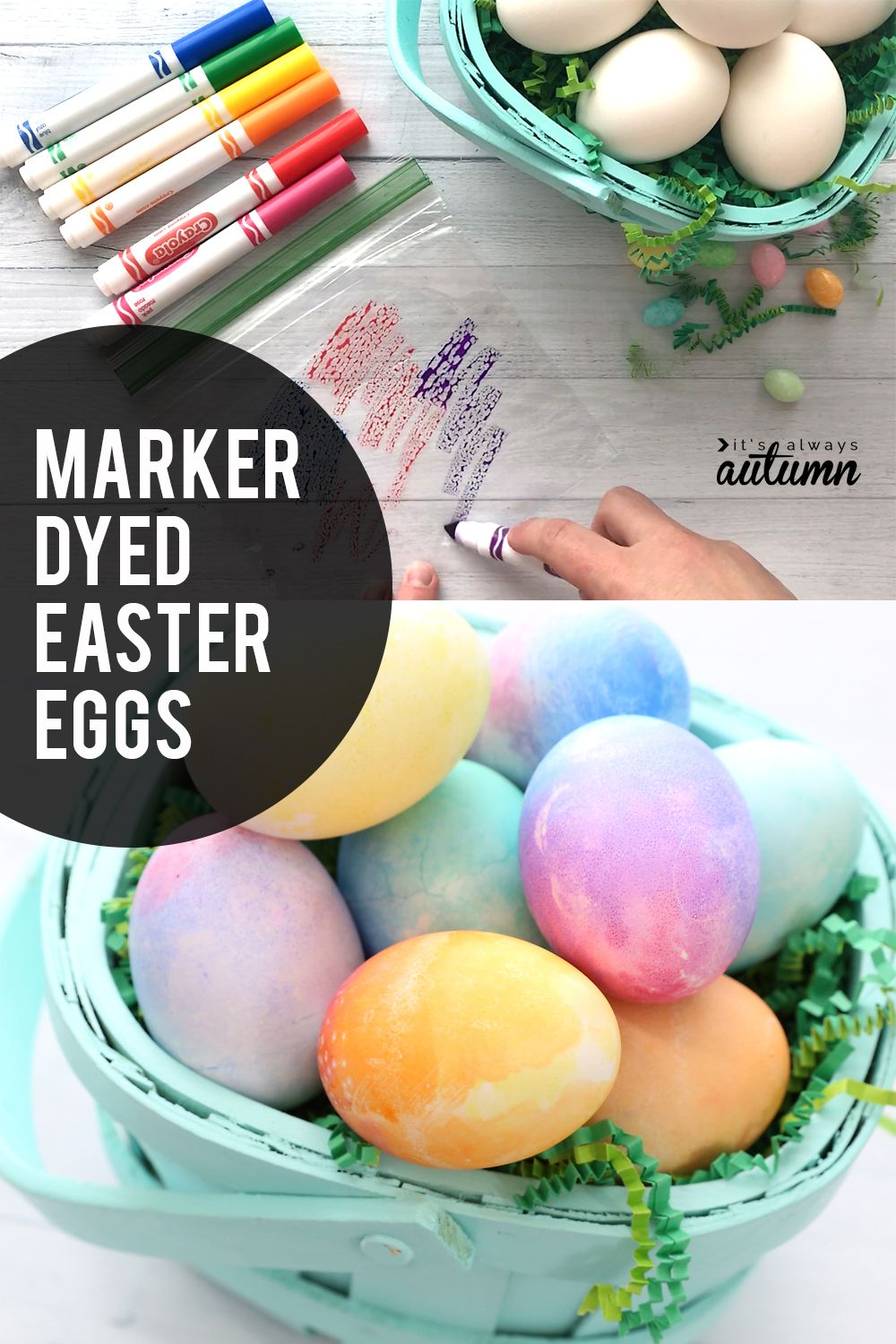 Watercolor easter eggs with markers