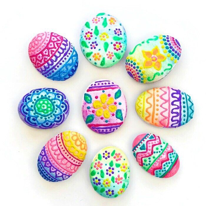 Colorful rocks easter eggs