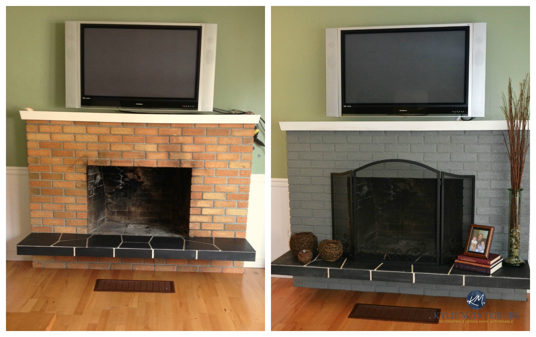 Ideas to update an old brick fireplace with paint