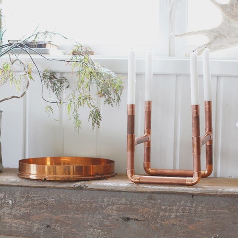 Copper pipe candle holder