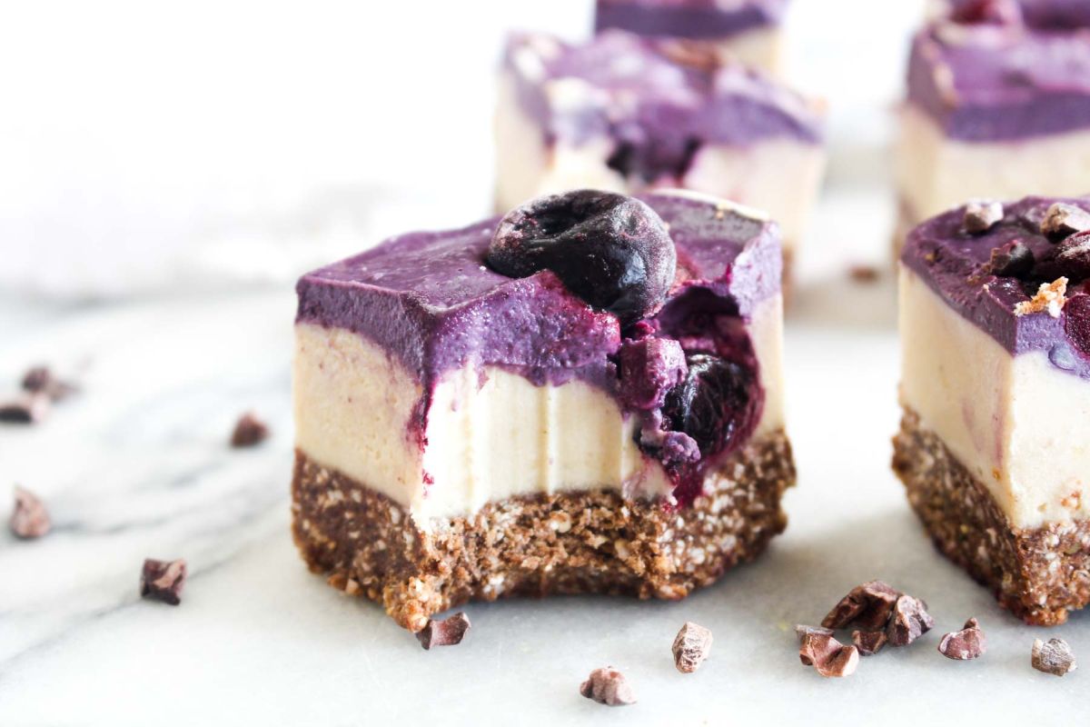 Delicious chocolate berry cheesecake slices