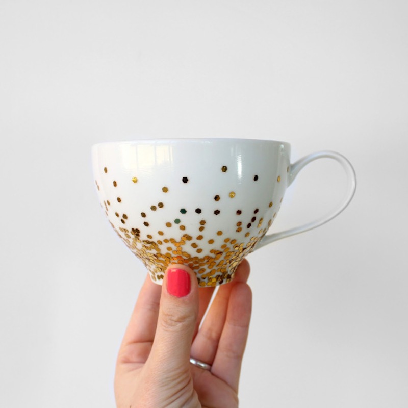 Gold confetti dipped mug