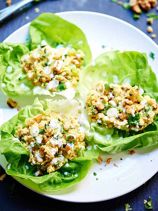 Healthy chickpea lettuce wraps above