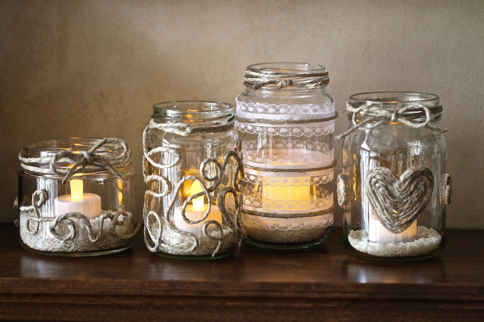 Patterned rope tea light jars