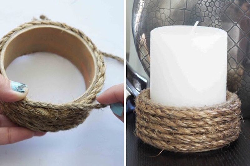 Rope wrapped candle holder