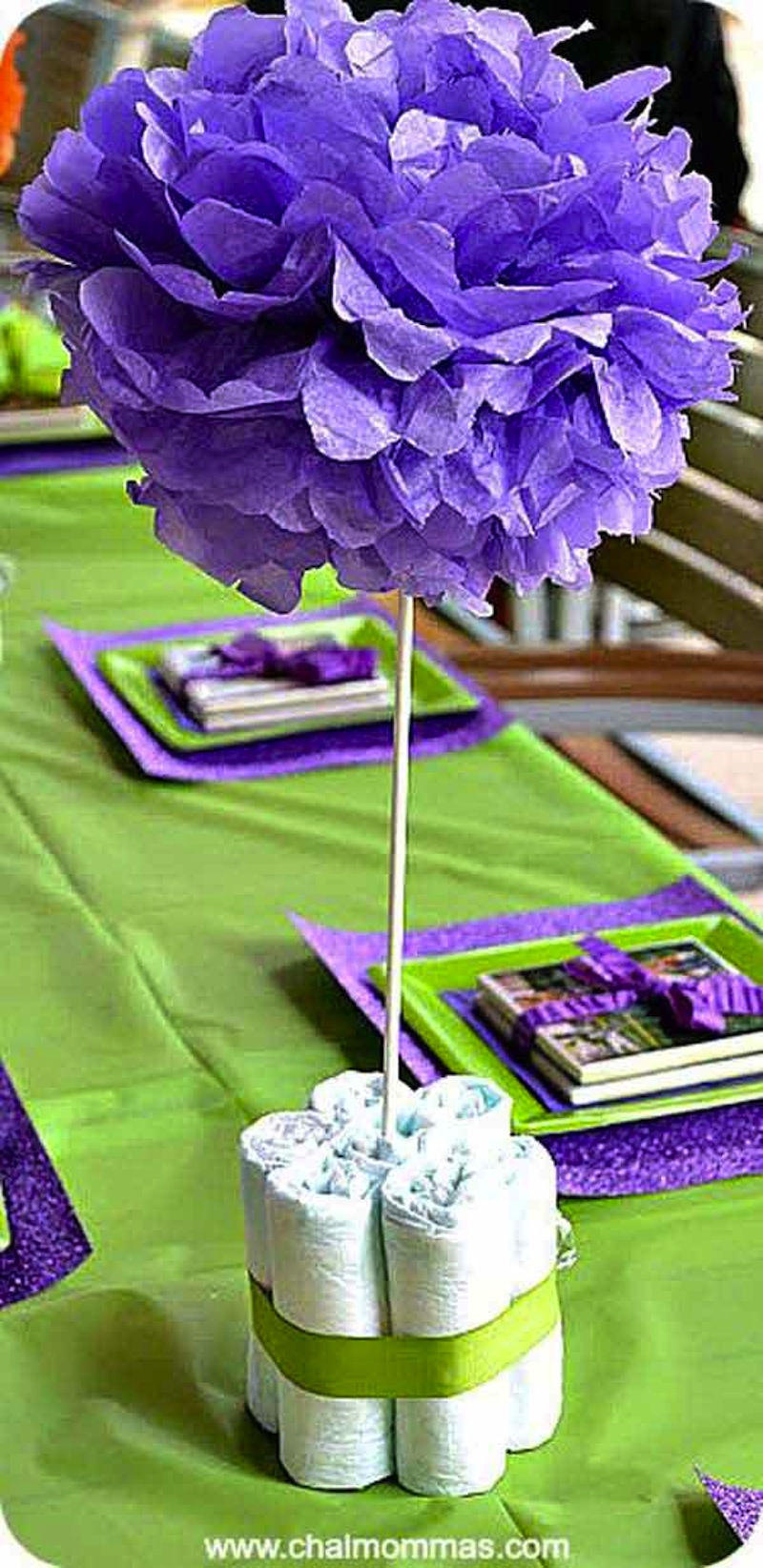 Tissue paper flower with a diaper "vase"