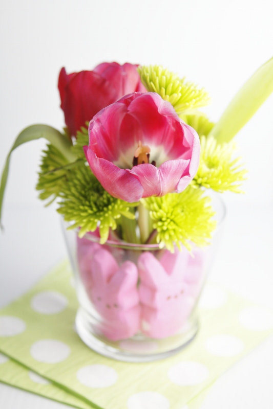 Tulips and peeps centerpiece diy