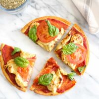 Vegan margarita pizza with gluten free socca crust to try at home