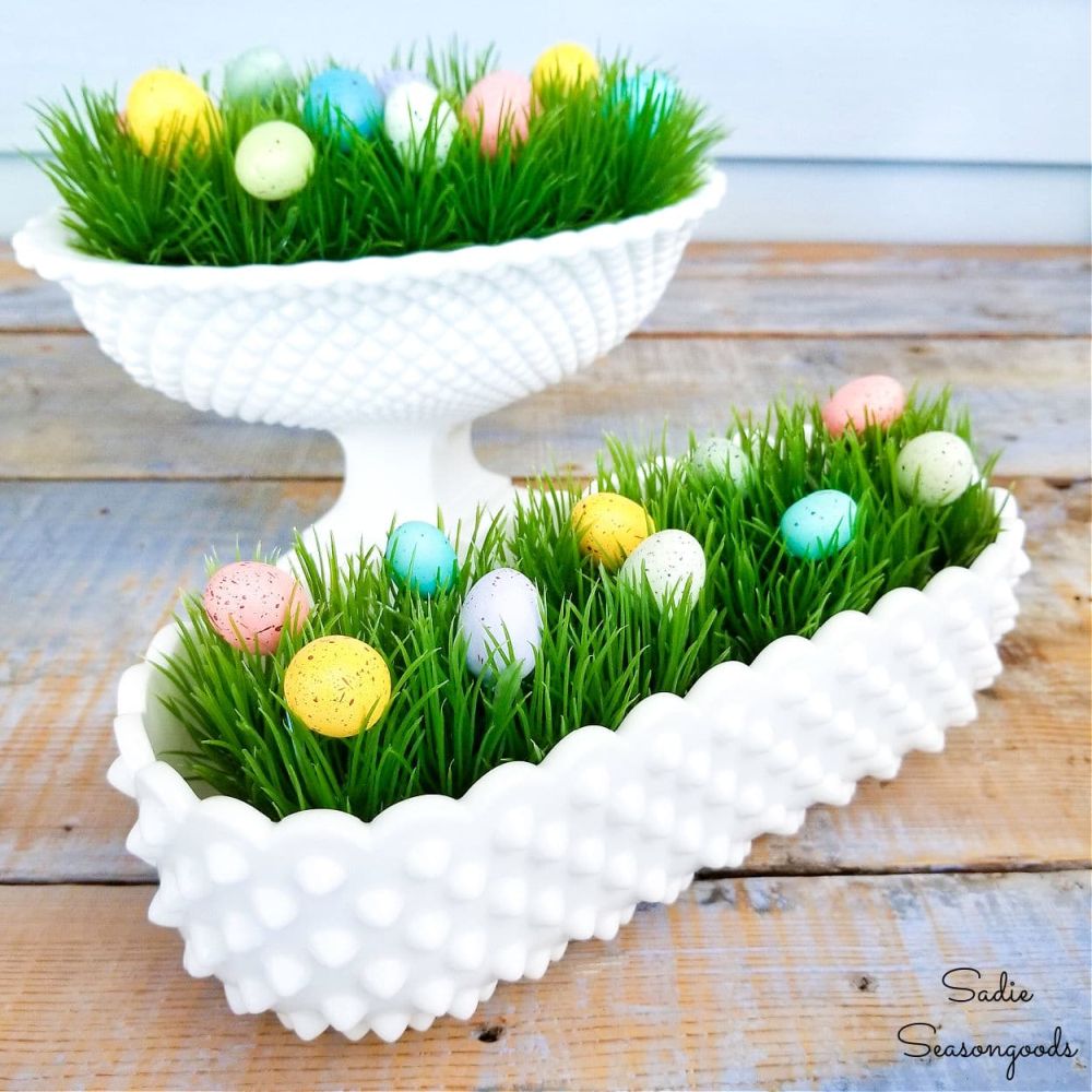 Hobnail Milk Glass - Dollar Tree Easter Centerpieces