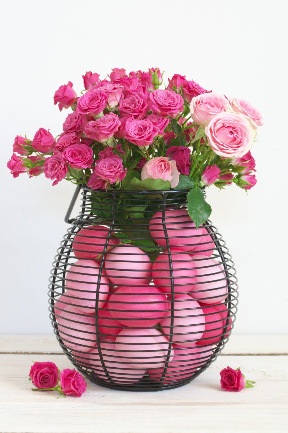 Pink Bouquet of Flowers and Eggs - Easter Basket Centerpieces