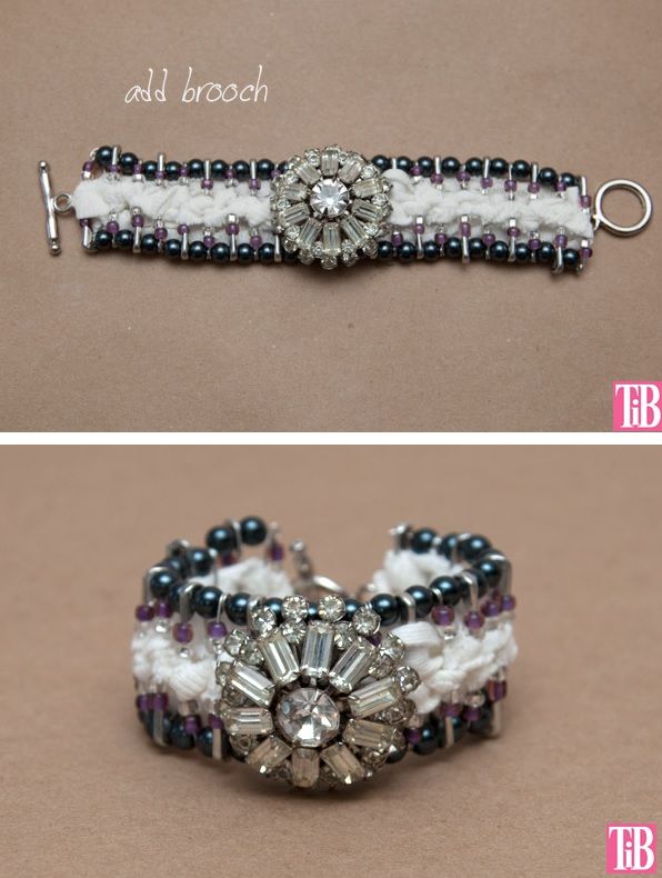 Bead, safety pin, and ribbon bracelet