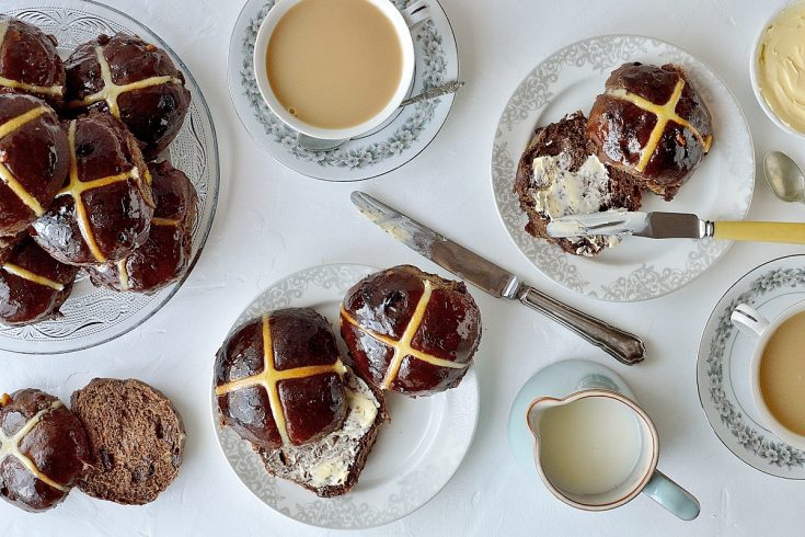 Chocolate orange hot cross buns - a delicious chocolatey take on the classic Easter bread.