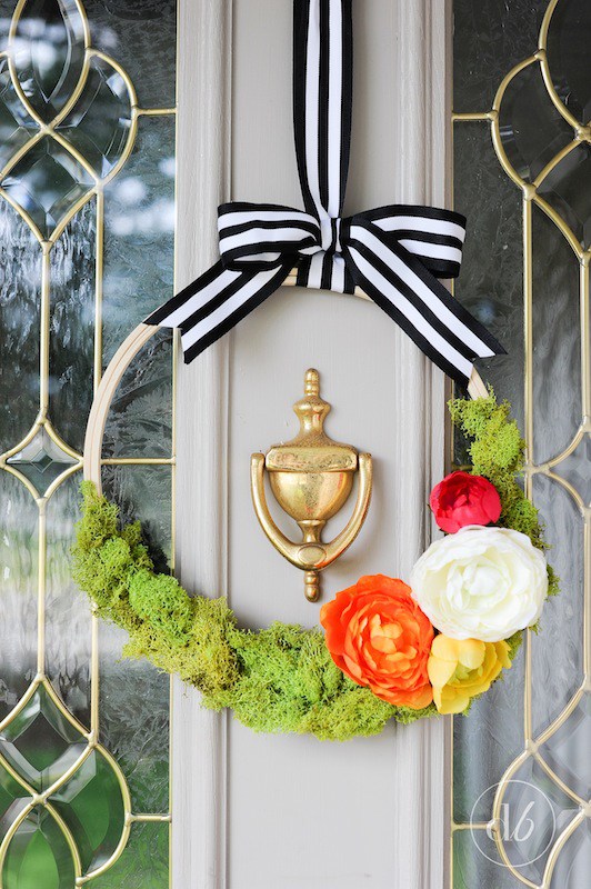 Diy floral spring wreath with stripes
