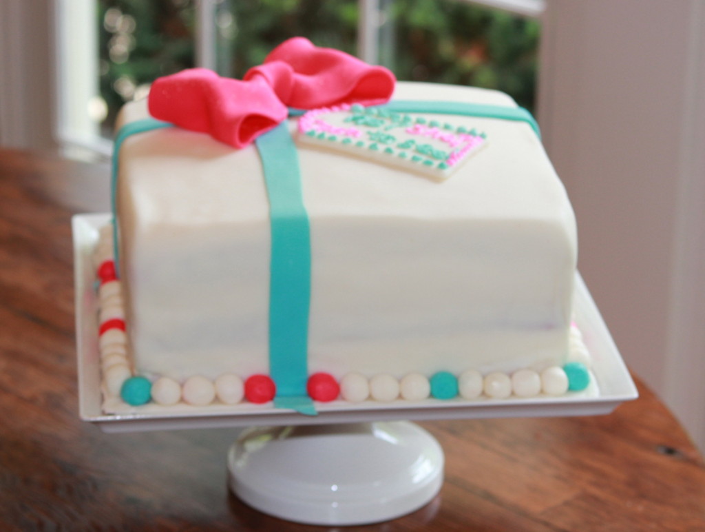 Diy gender reveal present cake