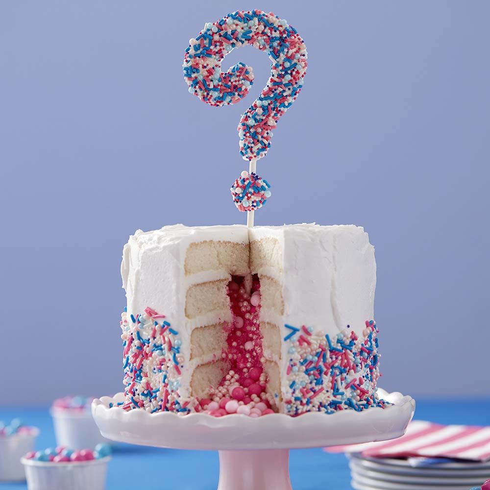 Diy gender reveal question mark cake