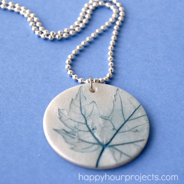 Leaf print clay necklace