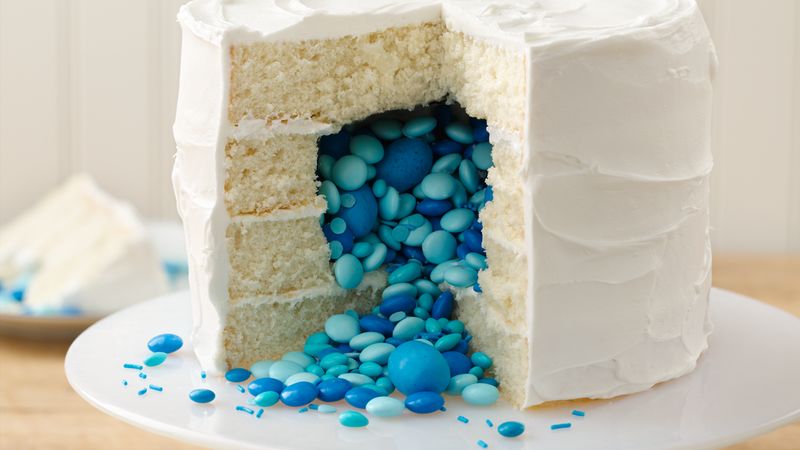 M&m surprise gender reveal cake