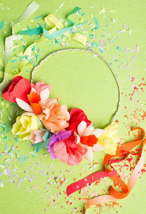 Paper flower rainbow wreath for st patrick s day