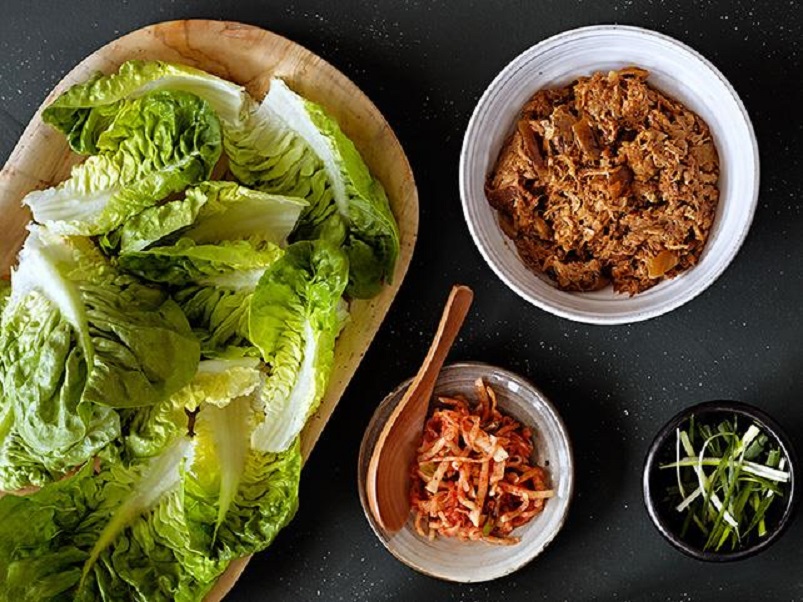 Pulled pork lettuce wraps with kimchi