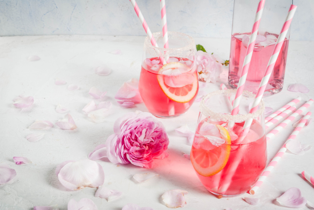 Rose Cocktail with Rose Wine and Lemon - Flower Drink