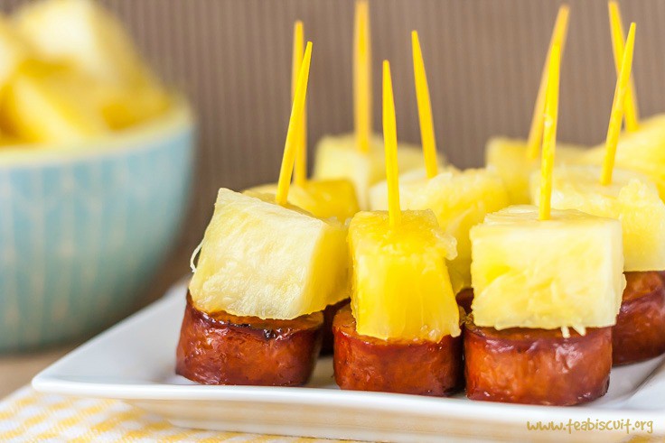Sausage and pineapple party bites