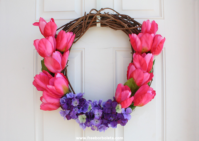 Tulip and hydrangea summer wreath diy