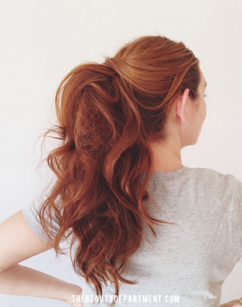 Wrapped curly ponytail