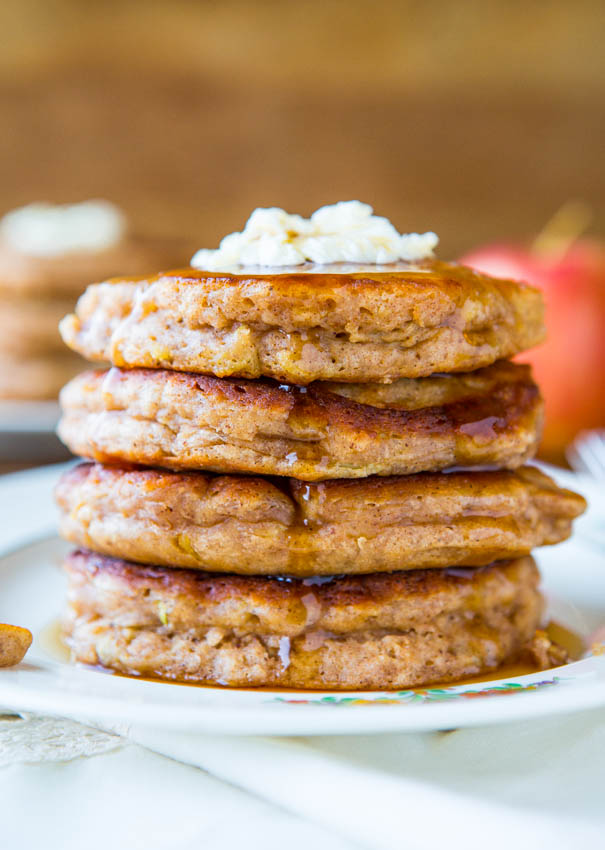 Apple pie pancakes with maple syrup