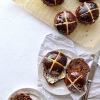 Chocolate orange hot cross buns - a delicious chocolatey take on the classic Easter bread.