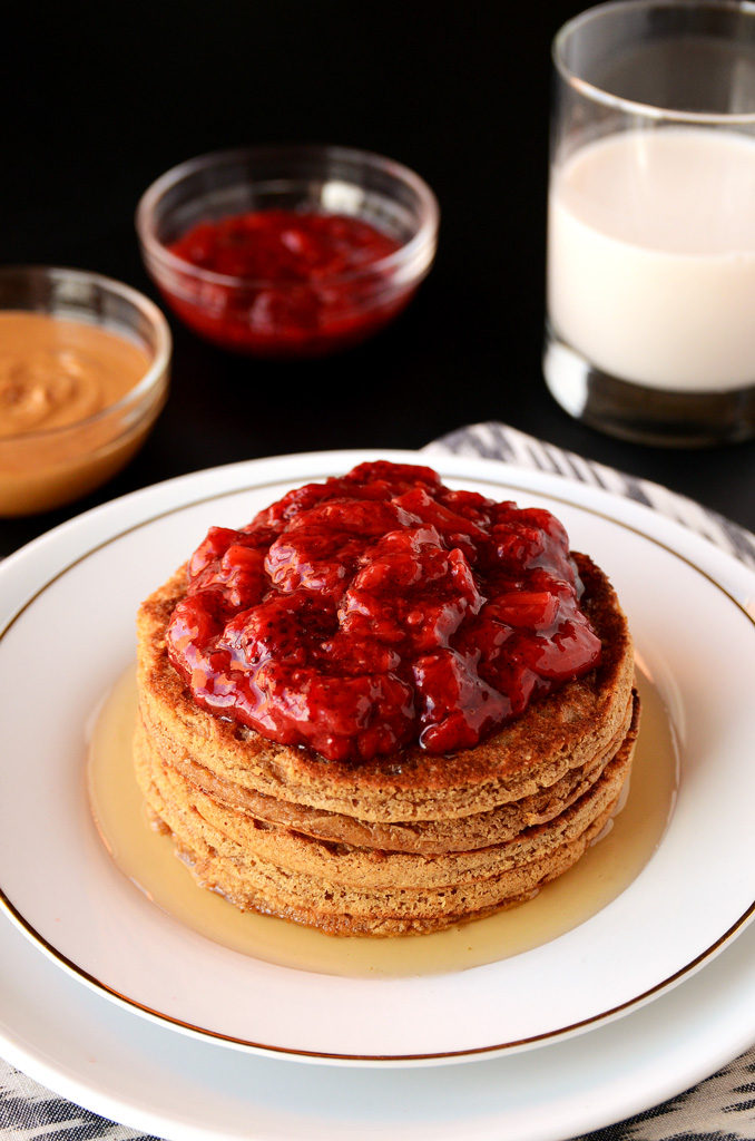 Peanut butter and jelly oat pancakes