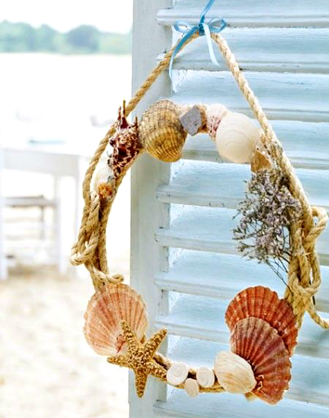 Shell rope summer wreath diy