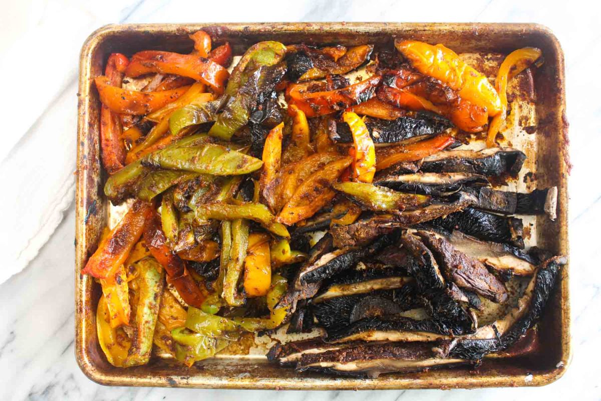 Grilled veggie fajita bowls mushrooms and bell peppers